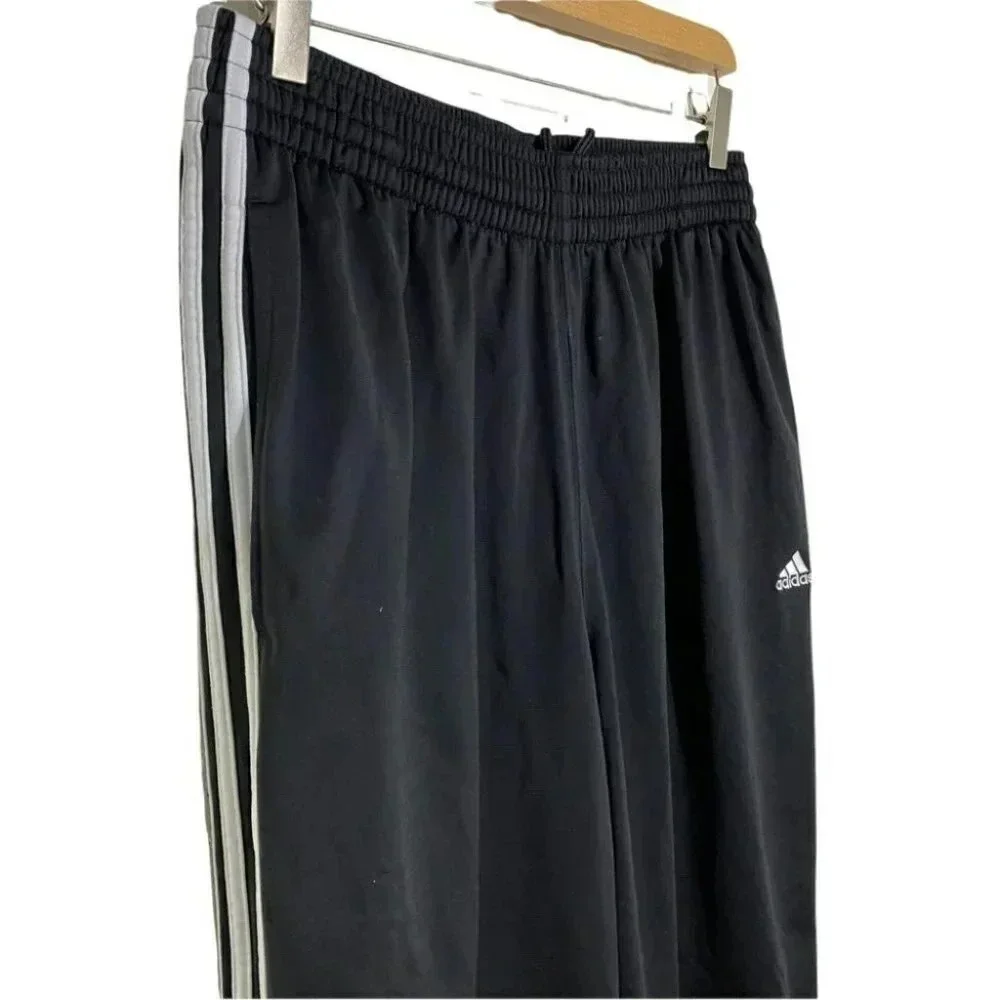 Adidas Track Pants Large Black‎ White 3-Stripe Elastic Waist AD4001 Mens